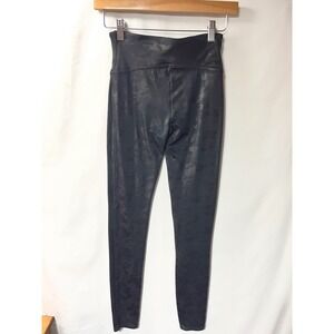 Spanx Faux Leather Camo Leggings Black High Waisted Shaping Small S/P